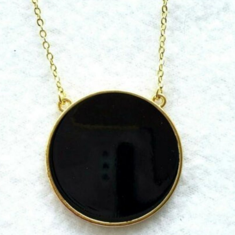 Fornash Enamel Necklace Monogram Black Baby Soft Chain Gold Toned New 16 inch